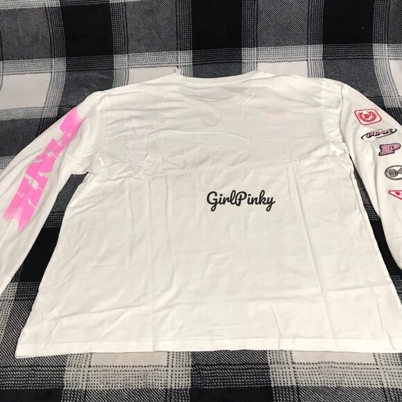 victoria secret PINK CAMPUS long sleeve tee RACING THEME LOGO SIZE MEDIUM - Picture 7 of 11